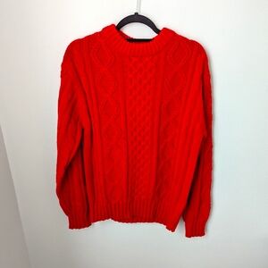Vintage Thane Men's Classic Red Cable Knit Sweater, Large